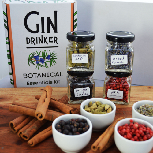 Gin botanicals in gift box and jars